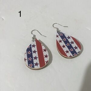 Variety of Handmade Fourth of July earrings. Red, White, and Blue